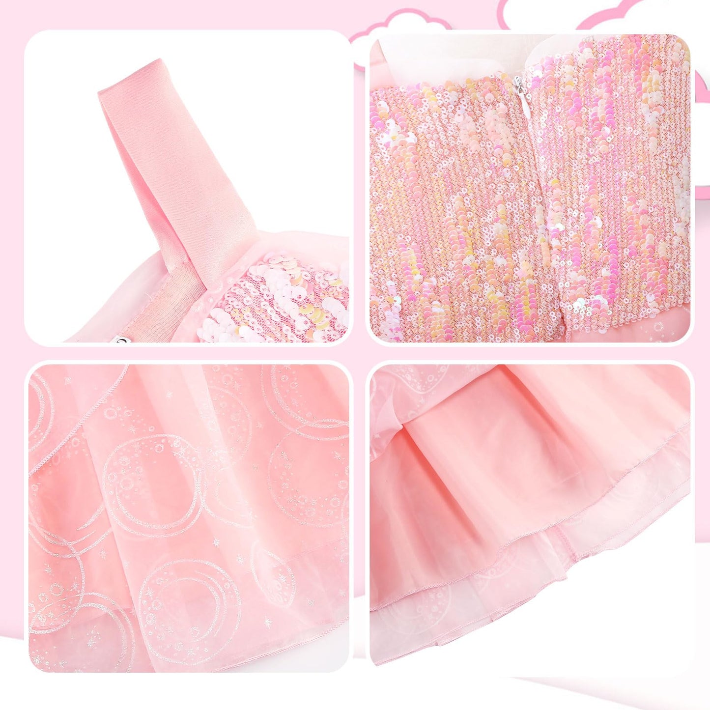 ODESABO Pink Witch Costume for Girls with Crown and Wand Halloween Costume for Kids The Good Witches Princess Dress Up (7-8 Years)