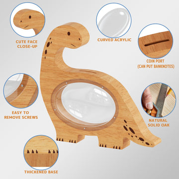 Wooden Clear Dinosaurs Piggy Bank For Boys Girls Kids, Large Unbreakable Wood Money Bank, Cute Coin Bank Creative Saving Bank Fo
