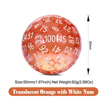100 Sided Dice DNDND D100 Die with Translucent Pouch for Dungeons and Dragons(Translucent Orange with White Number)