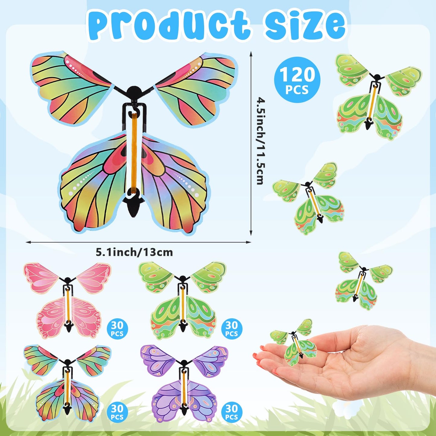 120 Pcs Flying Butterfly Toys Wind Up Flying Butterfly Card Surprise Gifts Butterfly Fairy Flying Toy in The Book Rubber Band Powered Gifts for Christmas Wedding Birthday Teacher Appreciation Gift
