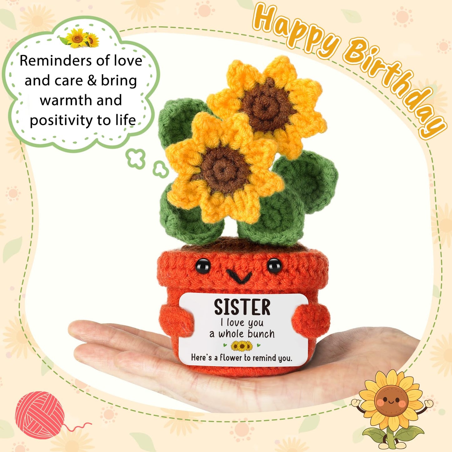 Sister Gifts for Christmas Birthday Big Sister Gift for Women Girls mature-themed Little Older Best Sister in Law Thinking of You Valentines Thanksgiving Christmas Mothers Day Present Cute Handmade Sunflower