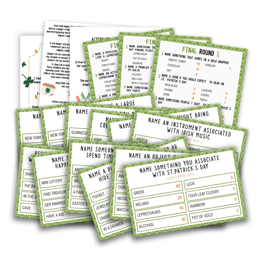 St. Patrick's Day Friendly Feud Quiz  St. Patrick's Day Party Game  Family Activity  Feud Trivia Quiz  Holiday Games for mature-themeds Coworkers Groups St. Patrick's Day Party Supplies-01