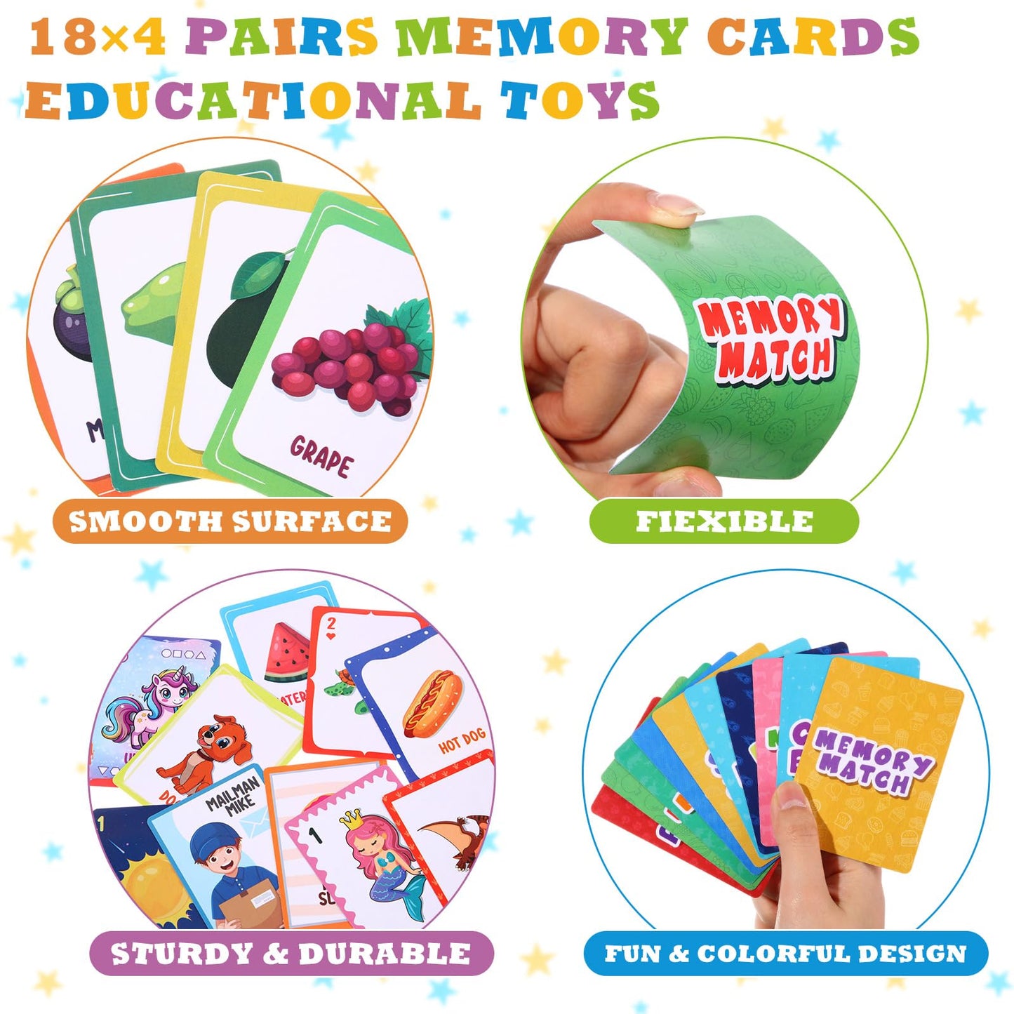 Zubebe 4 Sets Memory Matching Game For Kids Memory Match Fun Matching Game Educational Toys For Family Game Night, Party Favors,