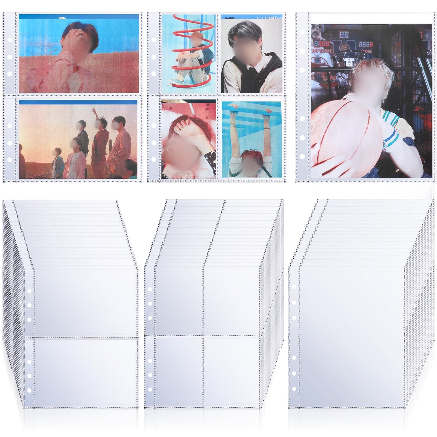 60 Pcs Binder Pockets Clear 4/2/1 Pockets A5 Binder Card Sleeves Pouch Photo Album Page Document Folder Trading Card For 6 Ring