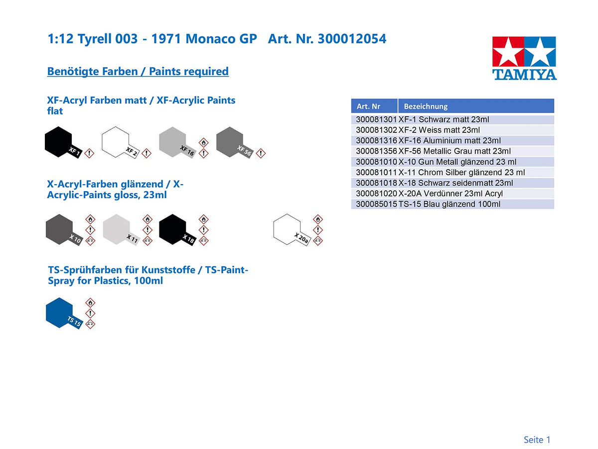 Tyrell Card Model TAMIYA Tyrell 003 Model Kit 1:12 Scale - Blue, 345 – Toytooth