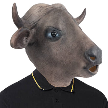 PartyHop Buffalo Mask - Realistic Full Head Latex Costume for Halloween, Medium, Brown