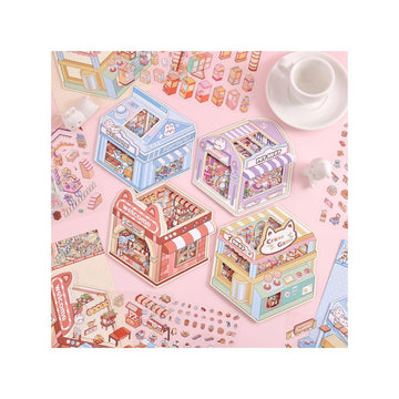 Palap DIY 3D House Stickers Pack of 4 with Tweezer  Cute Cartoon Scene Kits for Kids, Bear Workshop, Cute Dog, Meow House, Devi