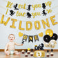 JOYMEMO Wild One Birthday Party Decorations Set, Black Gold Wild One Balloons, I ll Eat You Up I Love You So Banner, Cake Toppe
