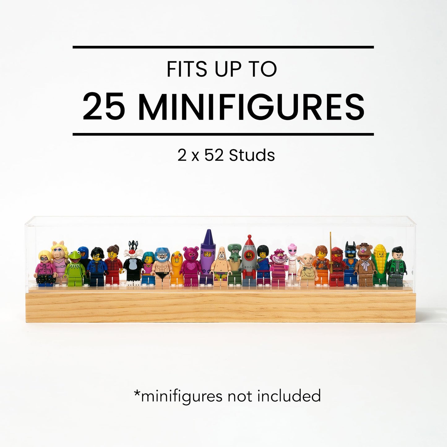 Matterkids Minifigure Display Case With UV Protection Cap  Mini Action Figure Shelf  Stand Cabinet Storage Box Wooden Ledge for Lego Minifigures (Pine)