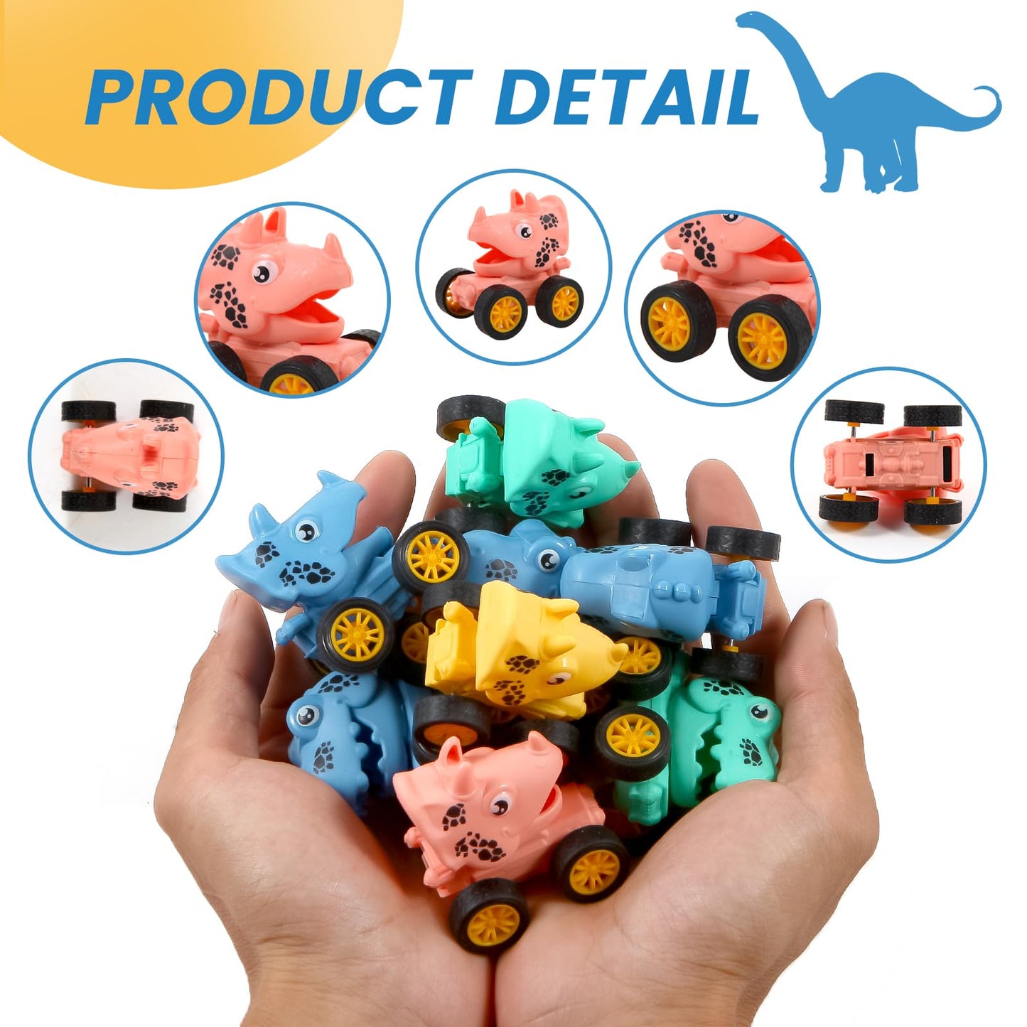18Pcs Dinosaur Pull Back Cars Set for Kids Toddlers, Bulk Mini Racing Vehicles Toys Party Favors, Pinata Fillers, Goodie Bag Stu