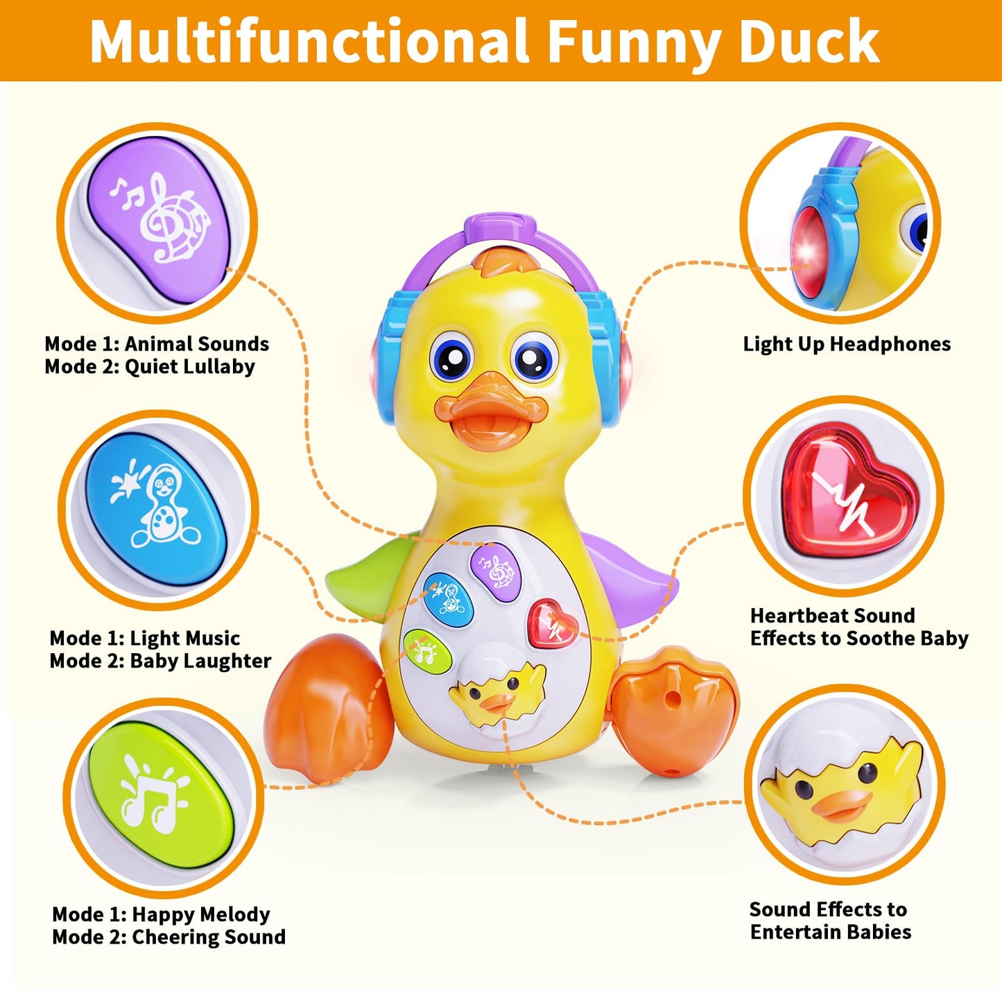 Wanonoo Dancing Duck Baby Toy for 6-12 Months, Musical Crawling Tummy Time Activity, Light Up Learning Gift for Boys and Girls