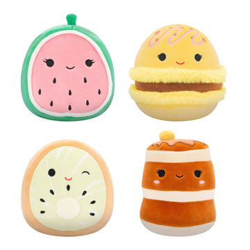 Squishmallows Original 5-Inch Food 4-Pack - Kachina Kiwi, Rayen Pancakes, Visconti Lemon Macaron, Wanda Watermelon - Plush Multi