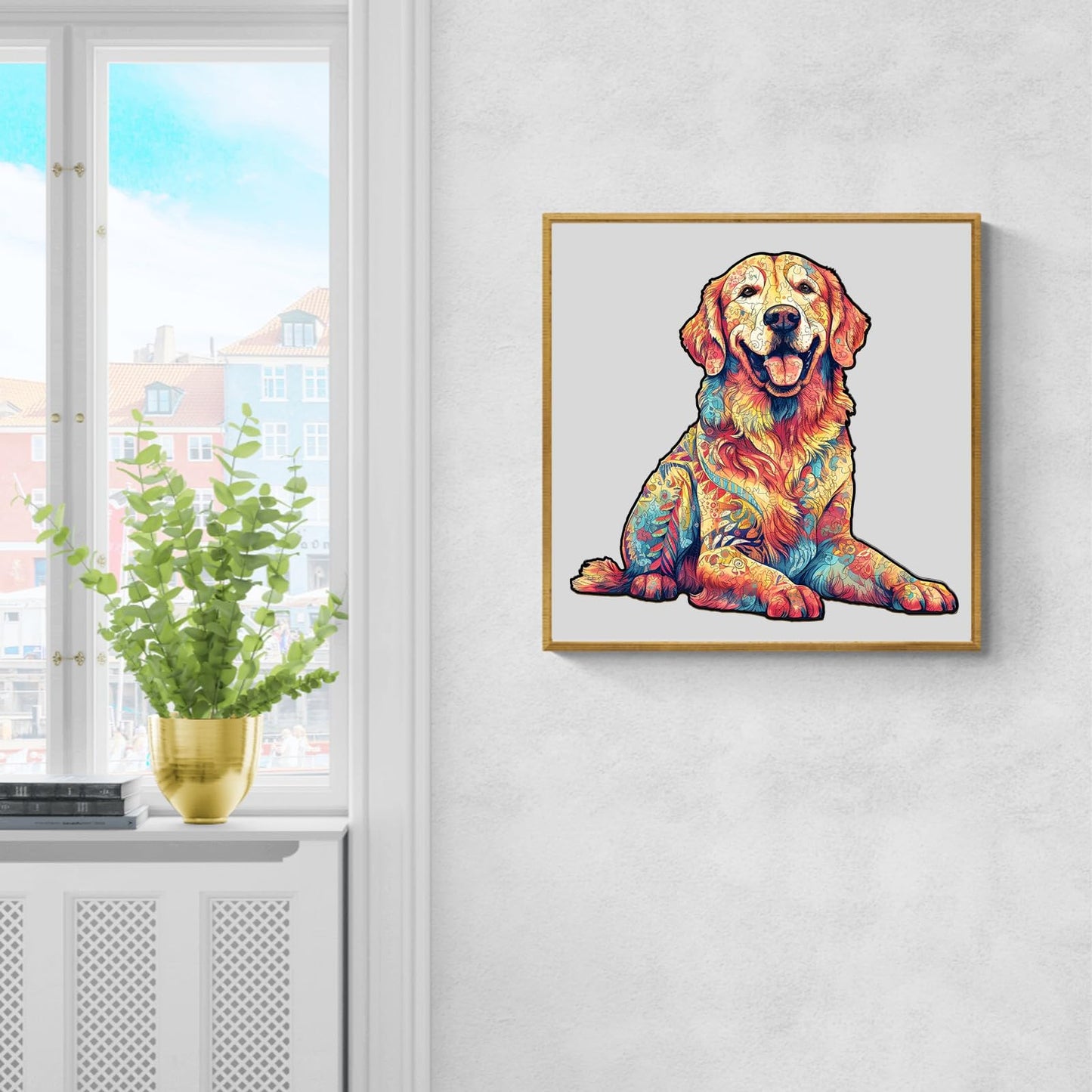 Wooden Jigsaw Puzzle, Loyal Golden Retriever Wooden Puzzle For Adults, Unique Shape Dog Wooden Jigsaw Puzzle, Family Puzzle, Int