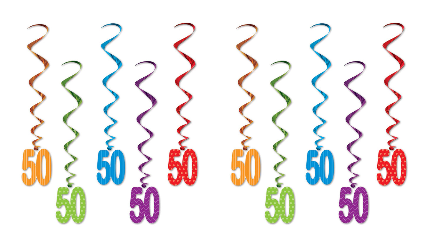Beistle 10 Pieces 50 Whirls, 3, Multicolor