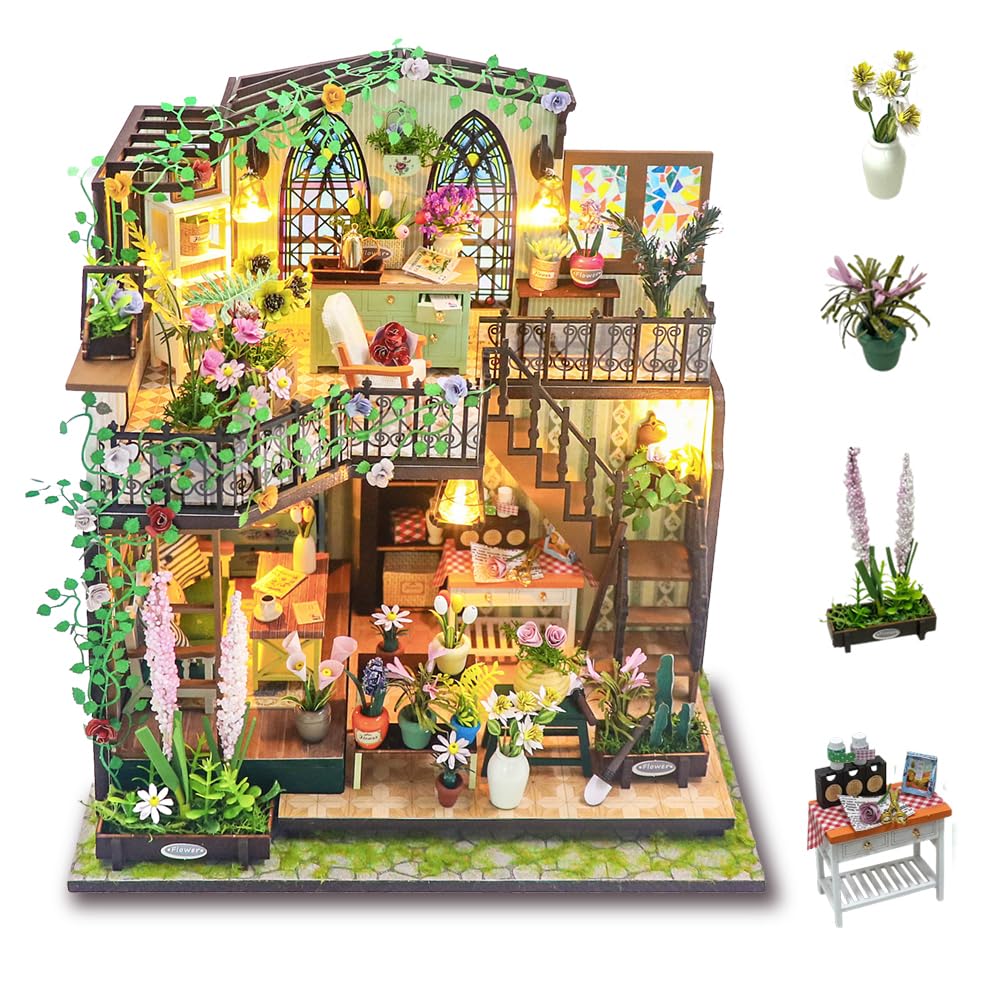 DIY Miniature Dollhouse Kit, Mini House Making Kit with Furnitures and Light, Tiny House Kit to Build for Adults, Hobby Craft Gi