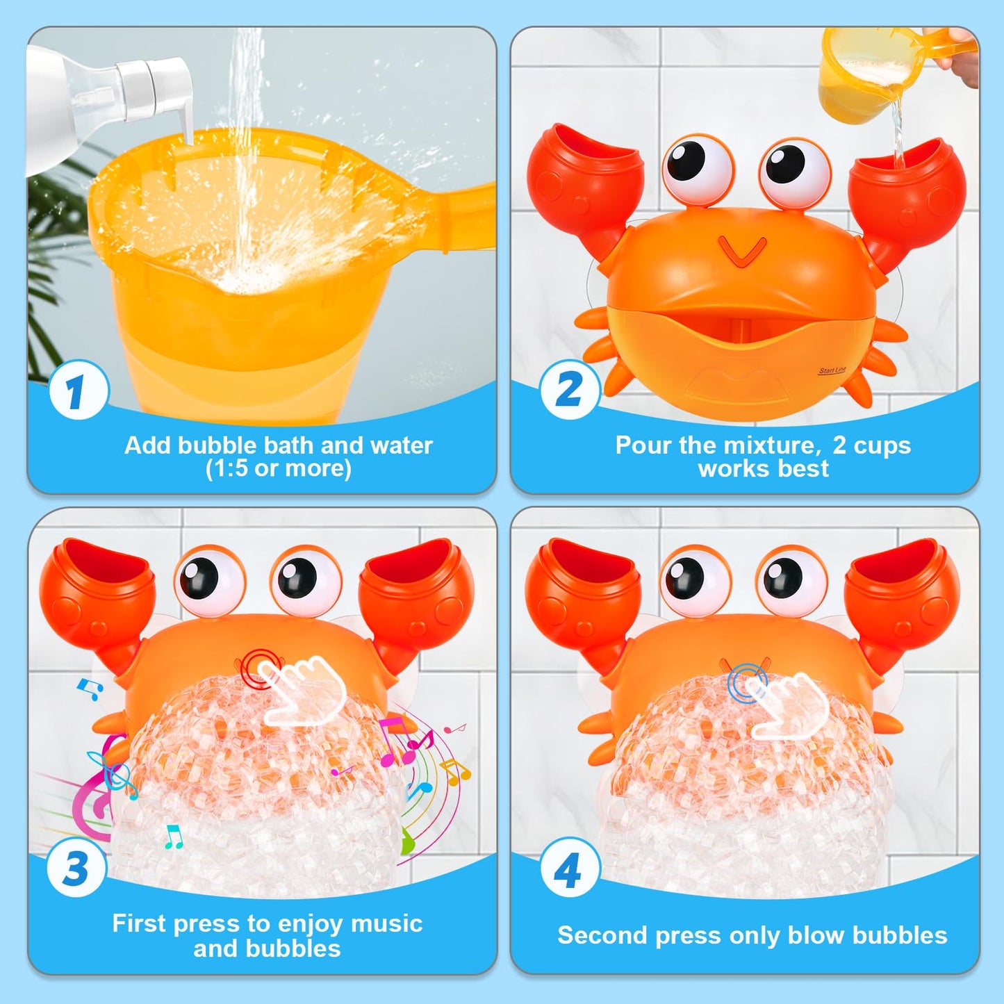 Gigilli Crab Baby Bath Toys, Rechargeable Bath Bubble Machine For Toddler Easter Basket Stuffers, Bathtub Bubble Maker With Music For Kids Ages 1-3 6-12 12-18 Months Boys Girls 1St Birthday Gifts