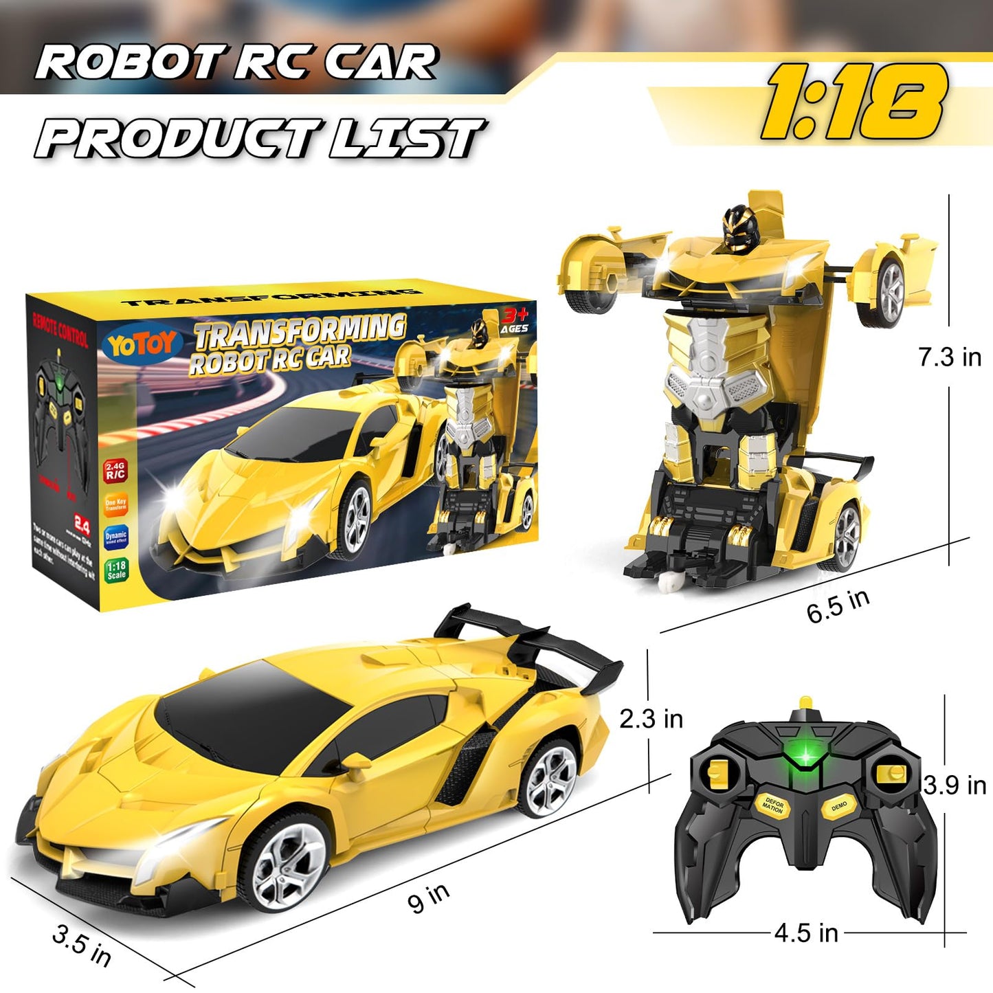 Yotoy Remote Control Car Toys - Transform Rc Cars For Kids, One Button Transformation, 360 Degree Rotating Drifting, 2.4Ghz & 1:
