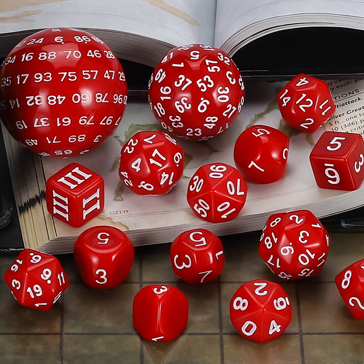 CiaraQ DND Polyhedral Dice Set (15pcs) D4-D100 Game Dice with Dice Bag for Dungeons and Dragons Role Playing Table Games (Red &