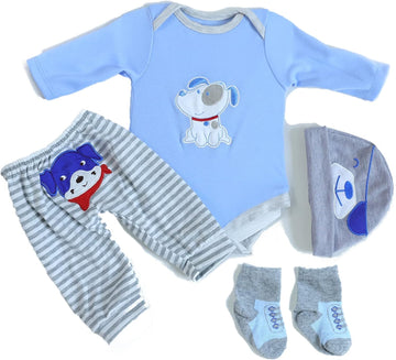 Scnbom Reborn Baby Dolls Boy Clothes For 17-24Inch Newborn Outfits Accesories (Blue Puppy 4Pcs Set)