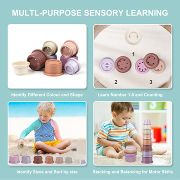 Baby Stacking Toy Cups,Toddler Stackble Bath Toy For 1-3,Nesting Cups Pool Toys For 6-12 Months Infant,Kids Early Educational Montessori Gift For 2-4 Years Old Boys Girls