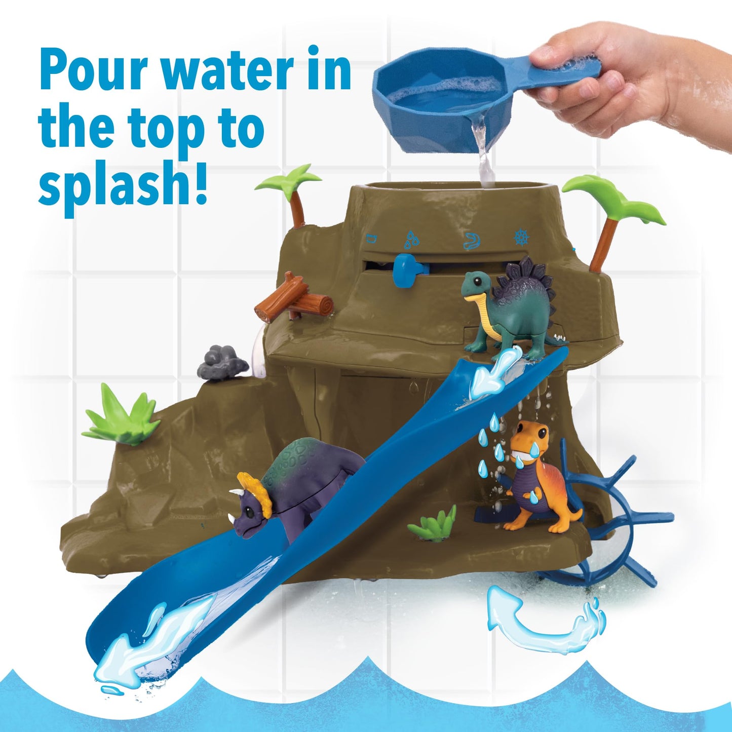 MindWare Dinosaur Color Splash Water Park Bathtub Playset - Interactive Bath Toys with Color Changing Dinosaur Figures - Gift fo