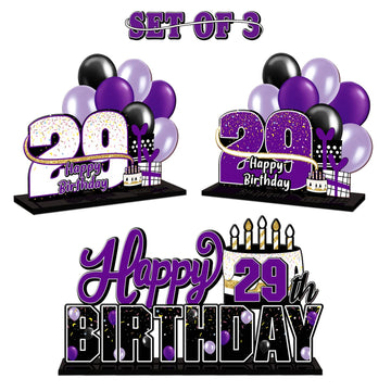 Lingteer Happy 29Th Birthday Purple Acrylic Table Topper Centerpieces Set - Cheers To 29 Years Old Birthday 29Th Bday Party Gift Decorations.