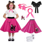 1950S Girls Poodle Skirt Dress Up Kit, Bobby Sock,Chiffon Scarf, 50S Costume Outfit For Kids Toddler (Hot Pink, 7-10 Yrs)