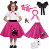 1950S Girls Poodle Skirt Dress Up Kit, Bobby Sock,Chiffon Scarf, 50S Costume Outfit For Kids Toddler (Hot Pink, 7-10 Yrs)