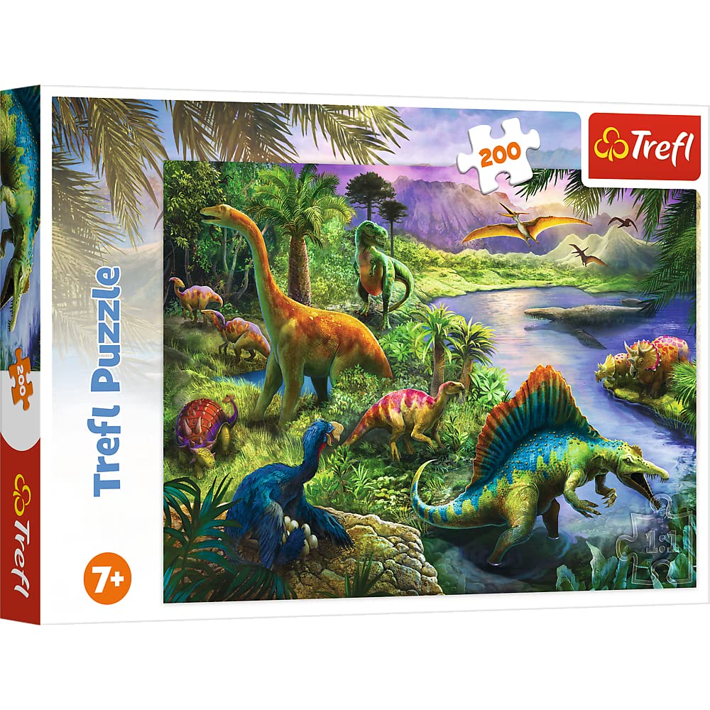 Trefl Predatory Dinosaurs 200 Piece Jigsaw Puzzle Red 19X13 Print, Diy Puzzle, Creative Fun, Classic Jigsaw For Adults And Child