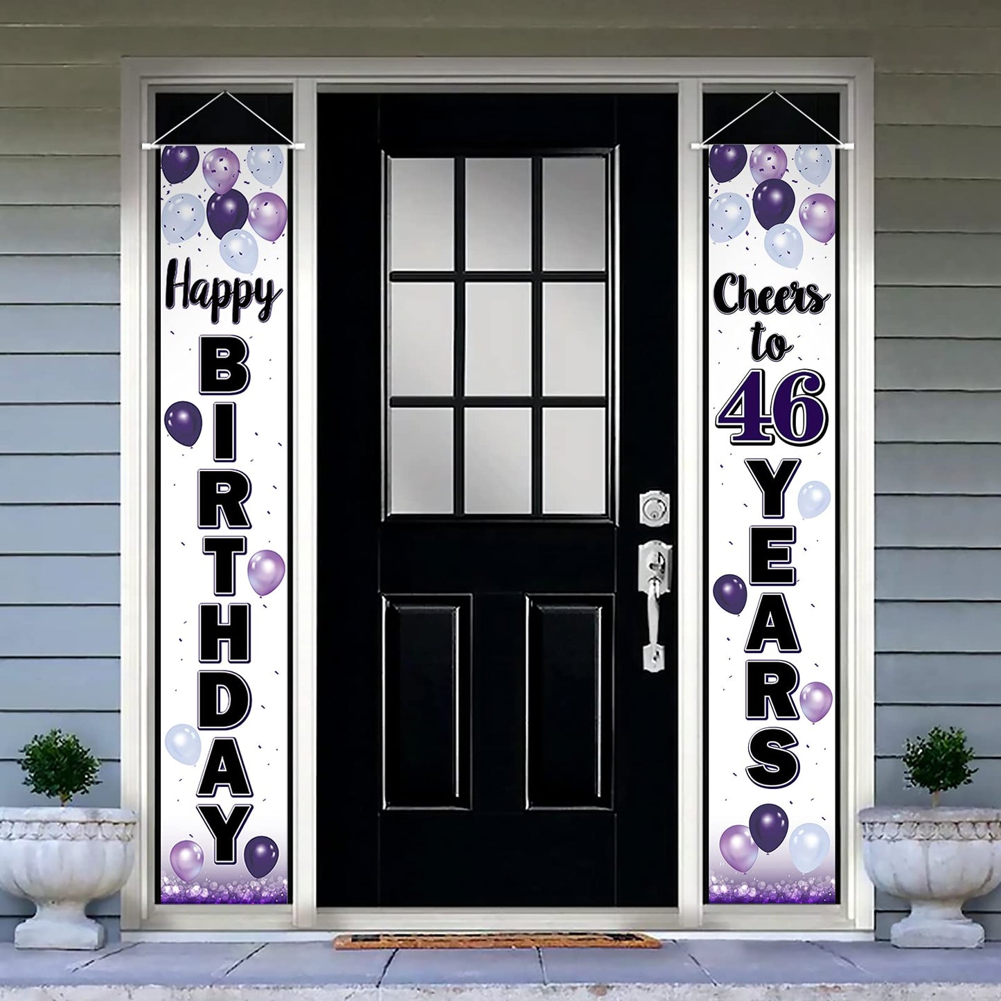 LASKYER Happy 46th Birthday Decorations,46th Purple Balloon Birthday Theme Door Hanging Banner Sign,46 Years Old Bday Party Supp