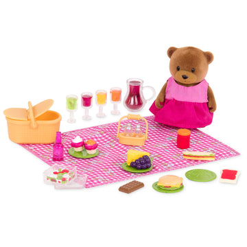 Li'l Woodzeez Picnic Playset - 20 Pcs including Baby Bear, Basket, Play Food - Multicolor - Model WZ6531Z - Gift for Kids Ages 3+