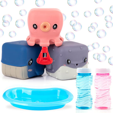 ArtCreativity Bubble Blowing Animals for Kids - Set of 3 - Animal Toys with 2 Bottles of Solution and Dipping Tray - Aquatic Par