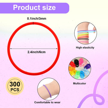 Hotop 100 Pcs 80s Multicolor Silicone Jelly Rubber Bracelets Hair Ties Women, Mixed Style, Random Color