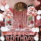 Rose Gold Birthday Party Decorations Set With Rose Gold Happy Birthday Balloon Banner, Confetti And Latex Balloon Heart Foil Balloon, Fringe Curtain For Rose Gold Theme Birthday Party Supplies