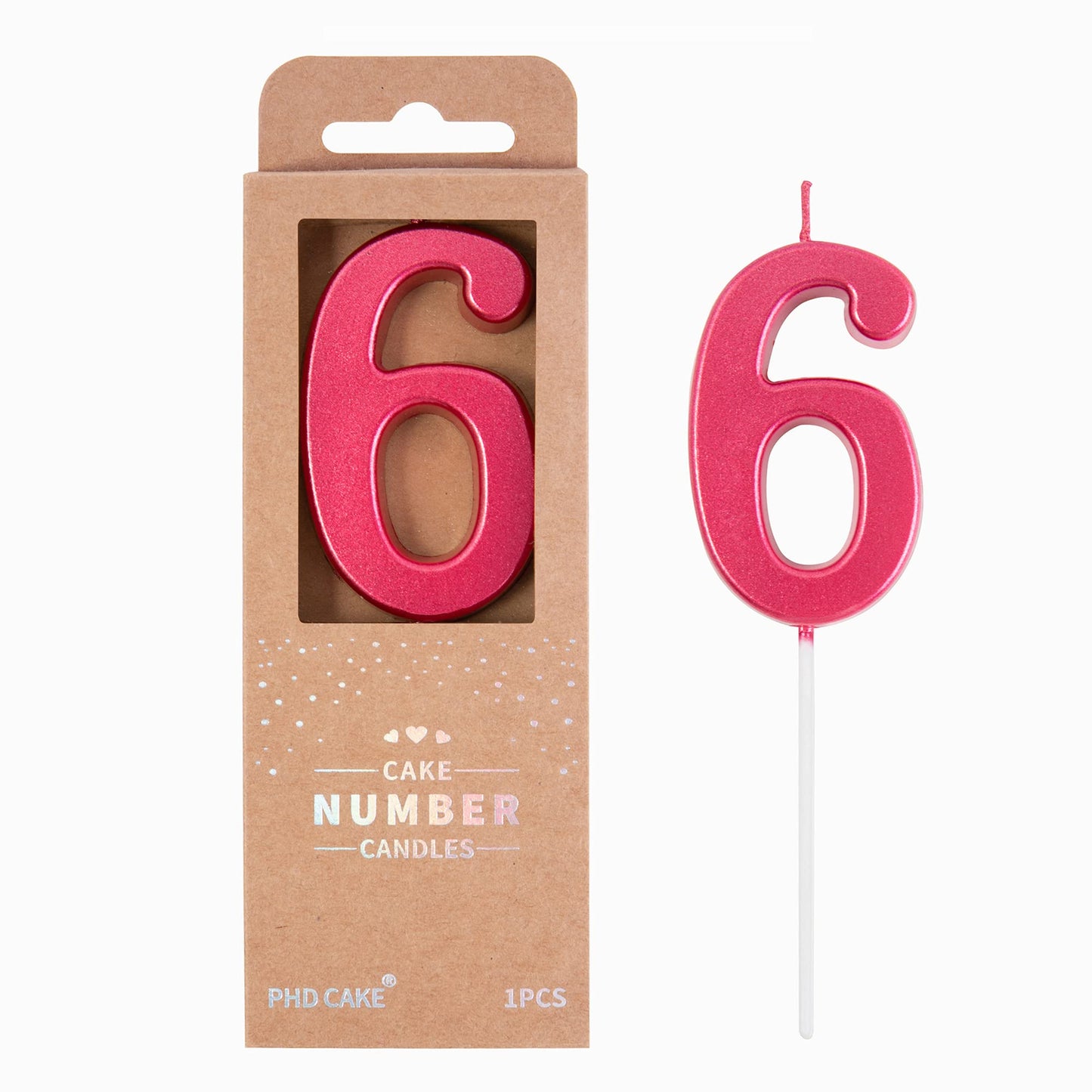 PHD CAKE 2.76 Inch Modern Red 6 Number Birthday Candles, Cake Candles for Party Celebration