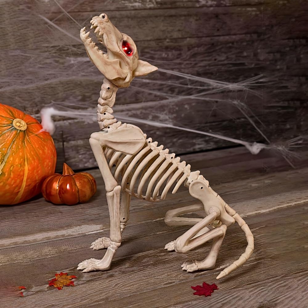 Seasons USA Crazy Bonez Animated Howling Skeleton Wolf, Off-white, Plastic, Standard Size, Model 9044148