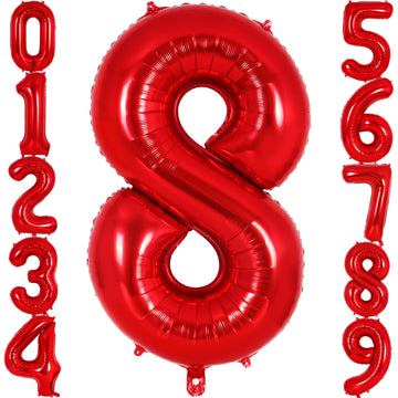 Red Number 8 Balloon 40 Inch, Big Large Foil Helium Number Balloons, Jumbo Giant Mylar Number 8 Balloons For 8 Year Old Birthday