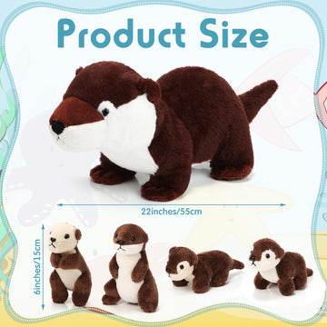 Poen 5 Pcs River Otter Stuffed Animals Set 22 Inch Mommy Otter Plush With 4 Cute Babies In Belly Soft Cuddly Zippered River Outt