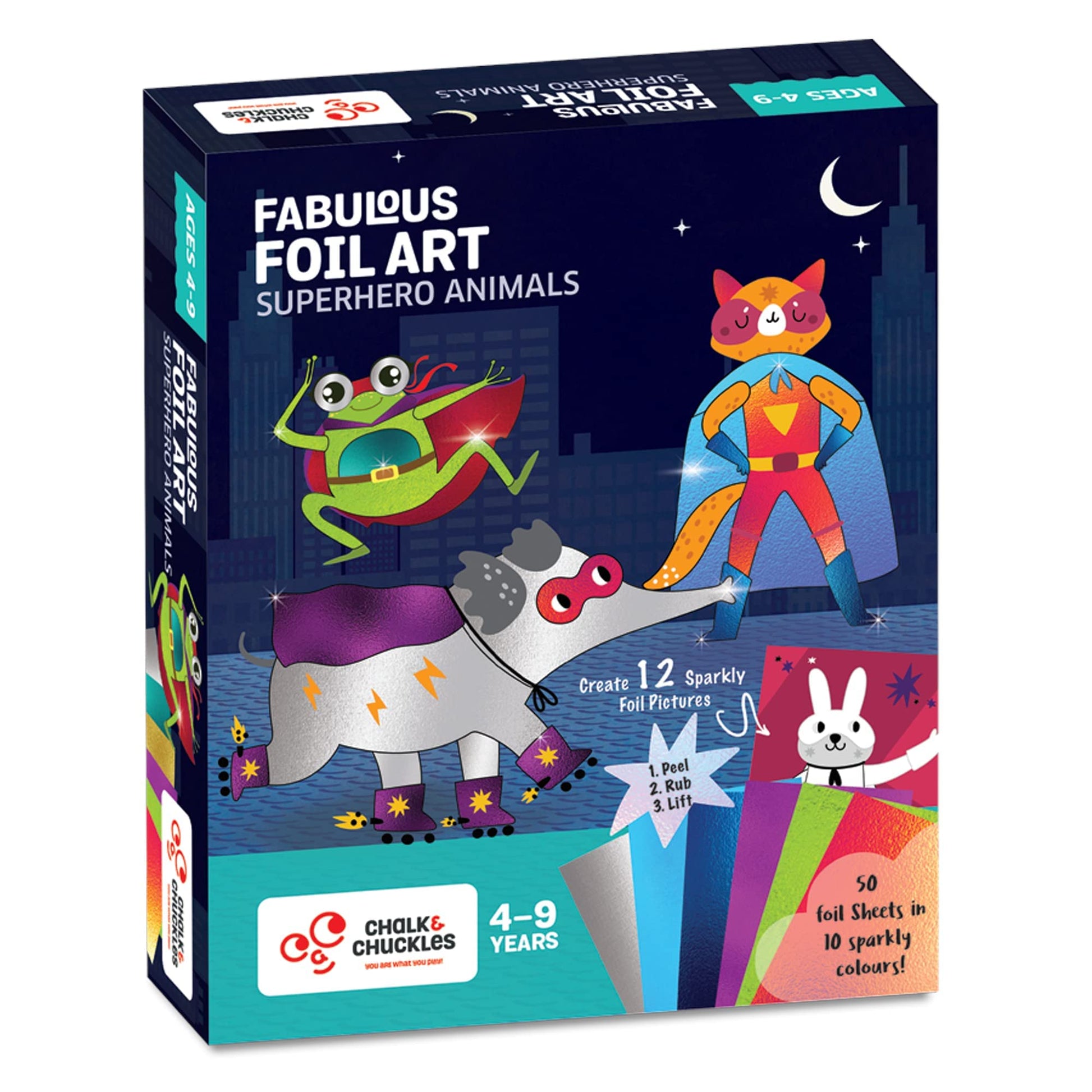 Chalk And Chuckles Paper Art And Craft Kit; Fabulous Foil Art; Gift For Boys; Girls Age 4-9 Year Old; Create 12 Superhero Animal