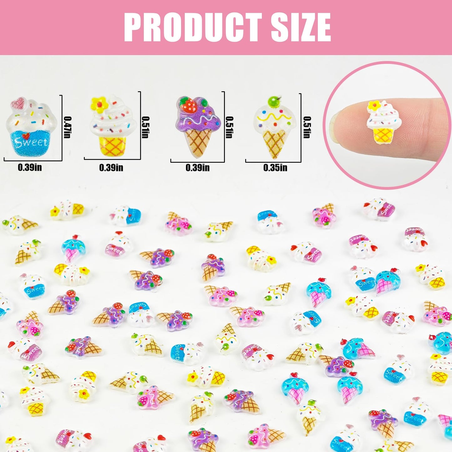 WOZADU 100 PCS Mini Resin Ice Cream Figures for Crafts Tiny Resin Food Miniature Things for Dollhouse Fairy Garden Micro Landscaping Decoration Cake Toppers Decor