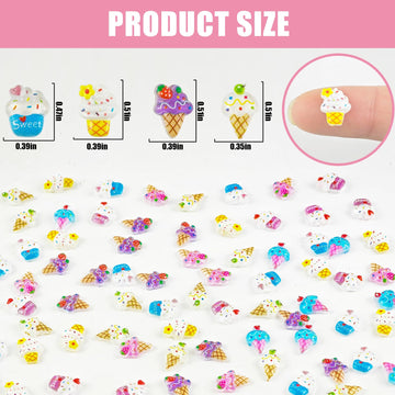 WOZADU 100 PCS Mini Resin Ice Cream Figures for Crafts Tiny Resin Food Miniature Things for Dollhouse Fairy Garden Micro Landscaping Decoration Cake Toppers Decor