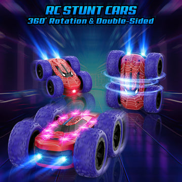 Remote Control Car for Boys, RC Cars for Kids with Colorful LED Lights, 2.4Ghz Double Sided 360 Flips 4WD Stunt Car, Rechargeabl