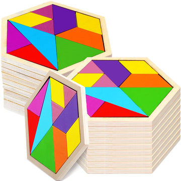 Meooeck 12 Pack Tangrams Wooden Puzzles Tangrams Classroom Set Tangrams For Kids Shape Tangram Puzzles Brain Logic Blocks For Ga