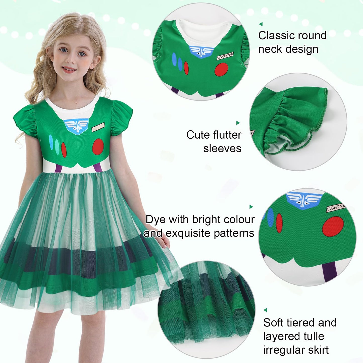 Eledobby Buzz Lightyear Dress for Girls Halloween Costume Princess Dress Up Birthday Party Outfit 5-6Years