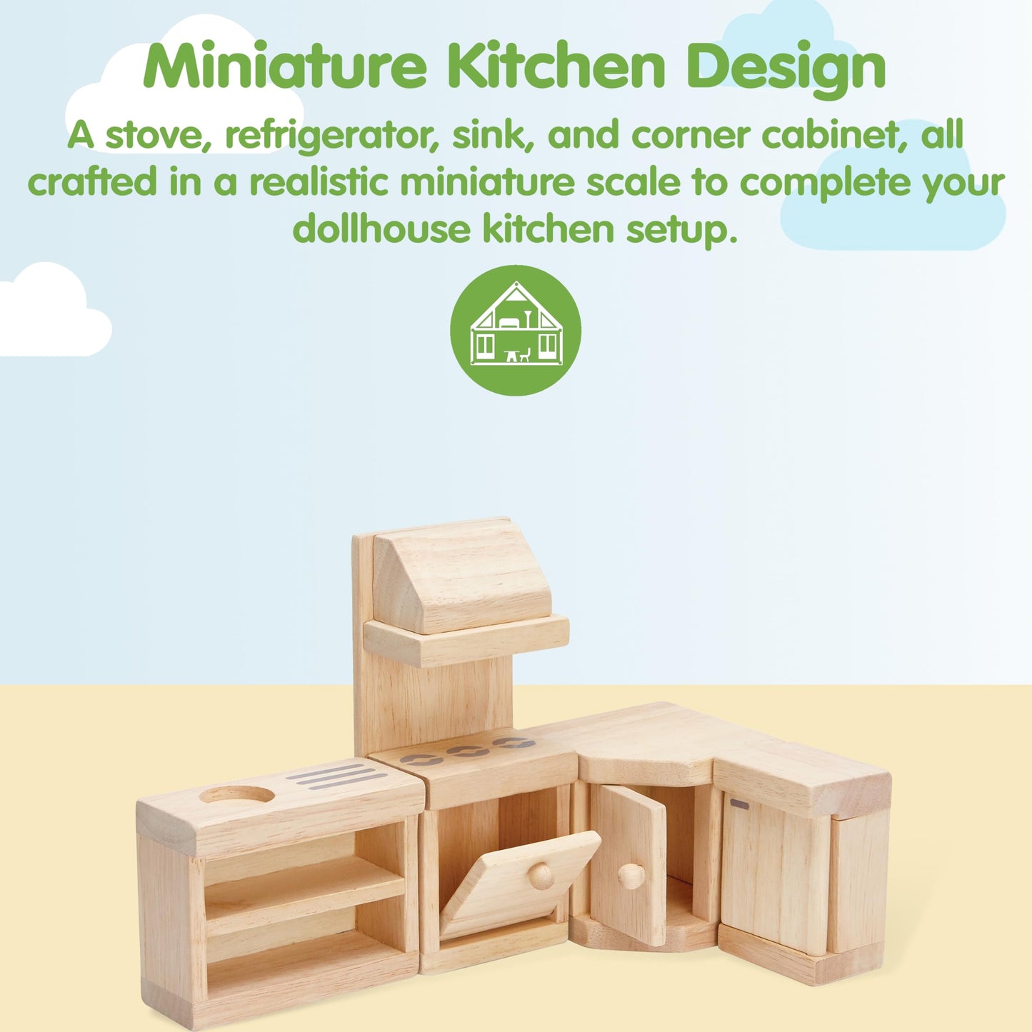 Plantoys Wooden Classic Line Of Dollhouse Furniture- Kitchen Set (9013) | Sustainably Made From Rubberwood And Non-Toxic Paints