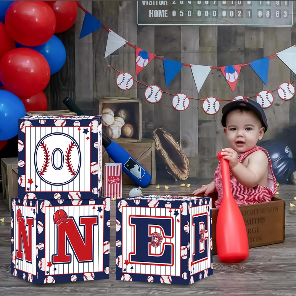 Toniful 1St Birthday Baseball Decoration One Boxes With Baseball Balloons, 1St Birthday Decorations,One Year Old Birthday Decora