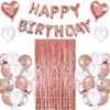 Rose Gold Birthday Party Decorations Set With Rose Gold Happy Birthday Balloon Banner, Confetti And Latex Balloon Heart Foil Balloon, Fringe Curtain For Rose Gold Theme Birthday Party Supplies