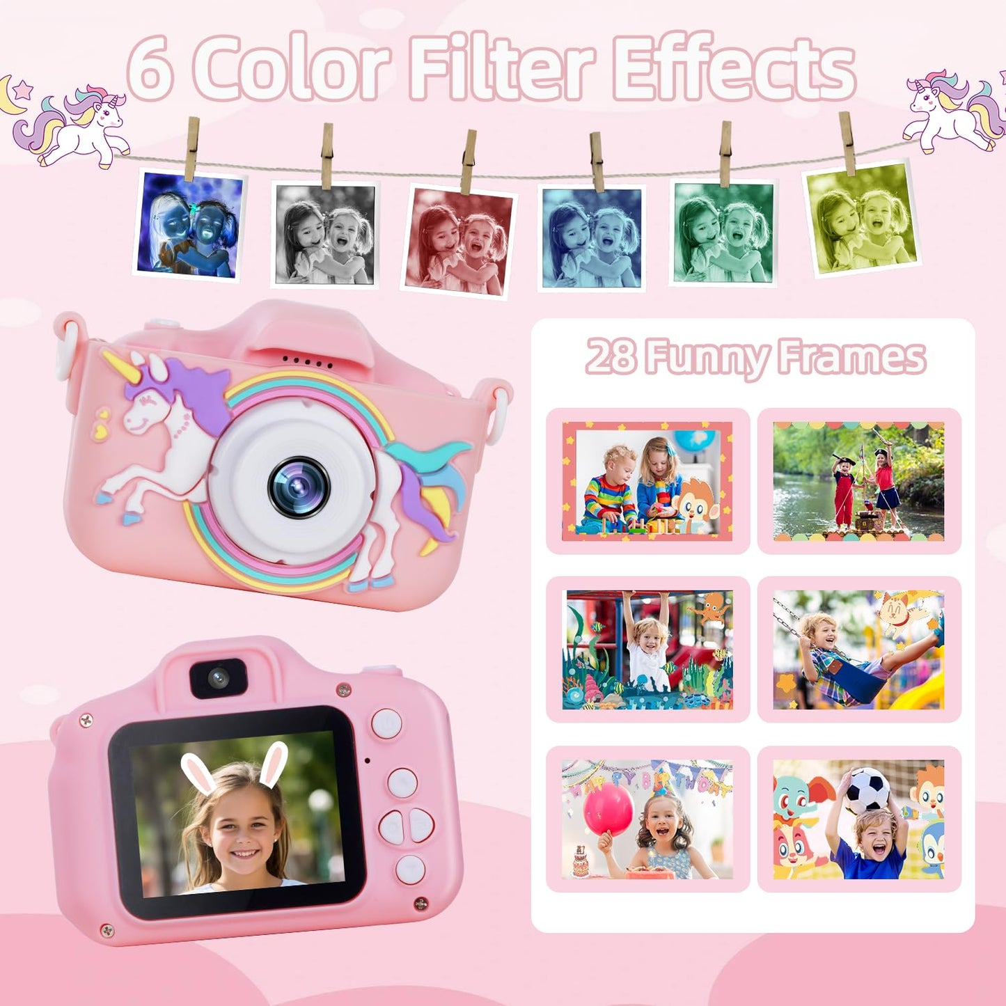 Kids Camera, 48Mp Digital Camera For Kids Video Recorder 1080P With 32Gb Sd Card, 2 Inch Ips Screen Toddler Camera Christmas Bir