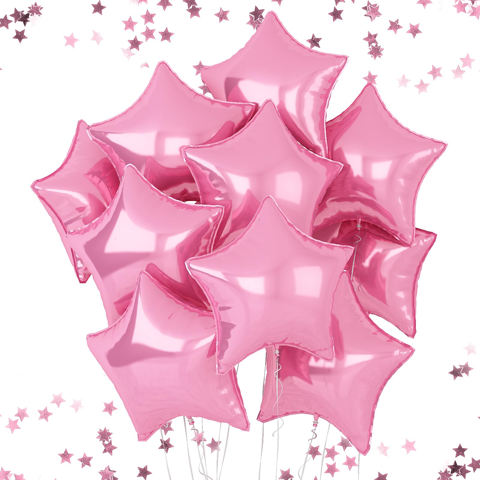 Pink Star Foil Balloons, 18 Inches Star Foil Balloons For Helium, 10 Pcs Light Pink Helium Birthday Balloons, Graduations Party