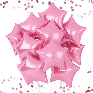 Pink Star Foil Balloons, 18 Inches Star Foil Balloons For Helium, 10 Pcs Light Pink Helium Birthday Balloons, Graduations Party